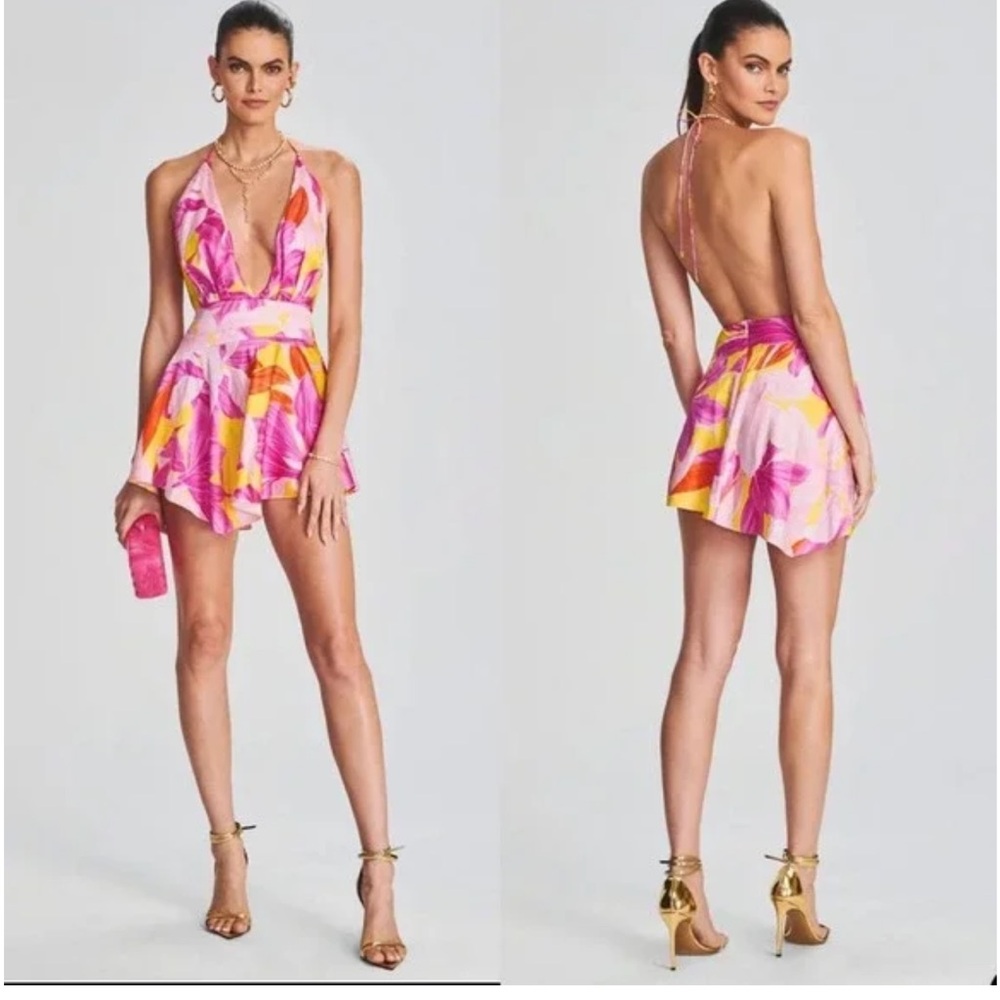 Retrofete Valo Silk Halter Dress Botanical Floral NWOT💕
